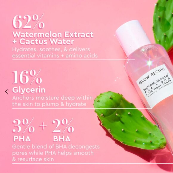 NIB Glow Recipe Watermelon Glow PHA+BHA Pore-Tight Toner 40mL - Picture 2 of 3